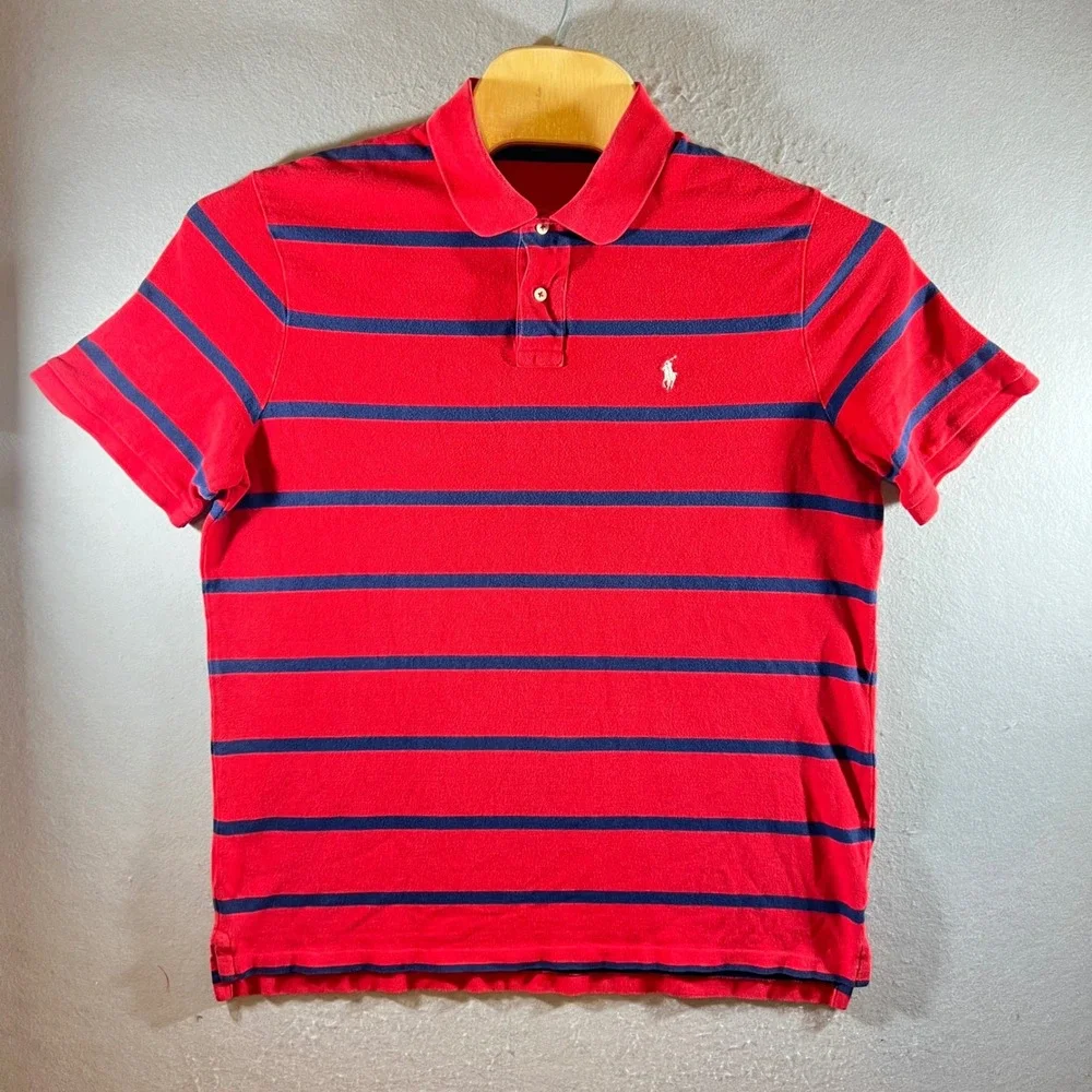 1117 | Polo Ralph Lauren Classic Fit Red Navy Stripe Polo Shirt Mens XL